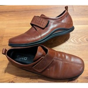 ECCO Women Shoe Size EUR 42 Brown Monk Strap Loafer Hook And Eye Leather Light